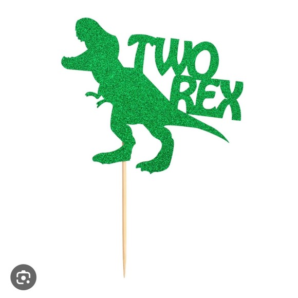 Dinosaur Two Rex Cake Topper Green Glitter T-Rex - Picture 1 of 2